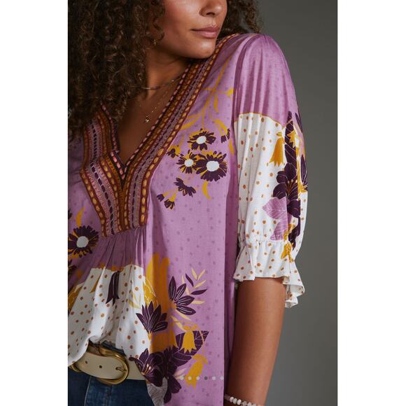 EUC Blank London Anthro Women Stephanie Half Sleeve Top Boho Purple Size Small - Picture 6 of 10